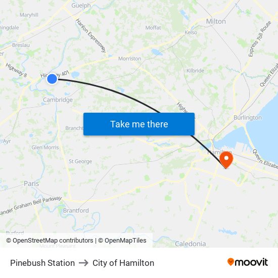 Pinebush Station to City of Hamilton map