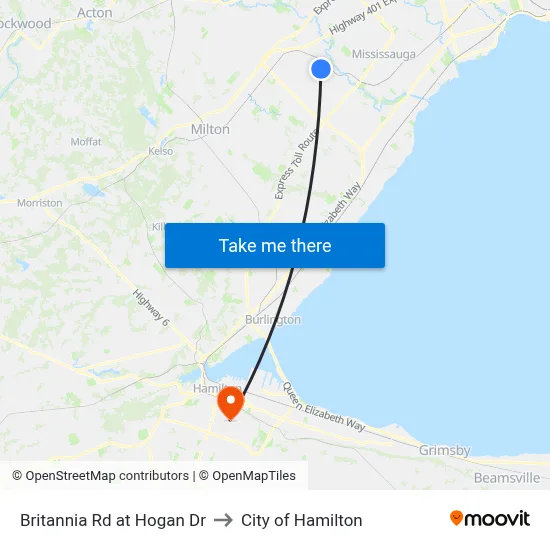 Britannia Rd at Hogan Dr to City of Hamilton map
