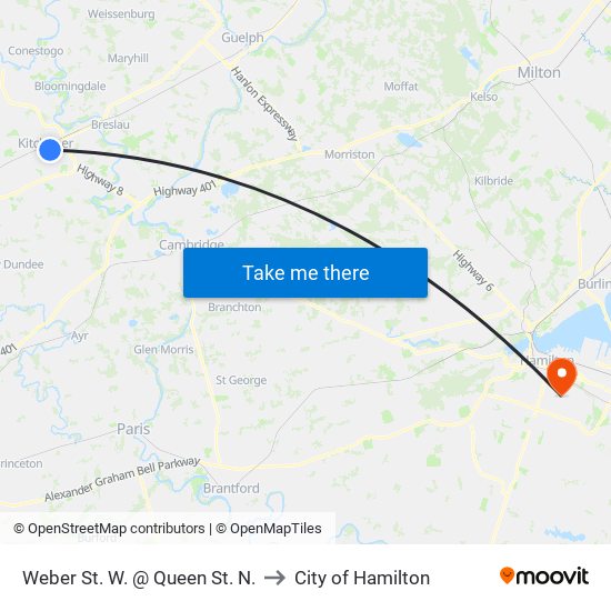 Weber St. W. @ Queen St. N. to City of Hamilton map