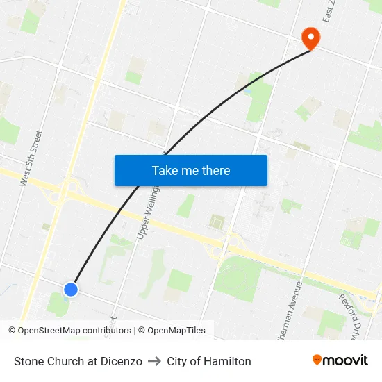 Stone Church at Dicenzo to City of Hamilton map