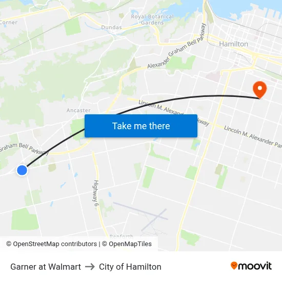 Garner at Walmart to City of Hamilton map