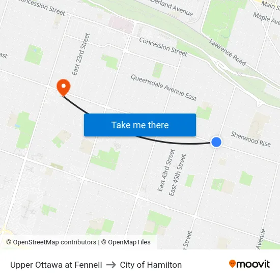 Upper Ottawa at Fennell to City of Hamilton map