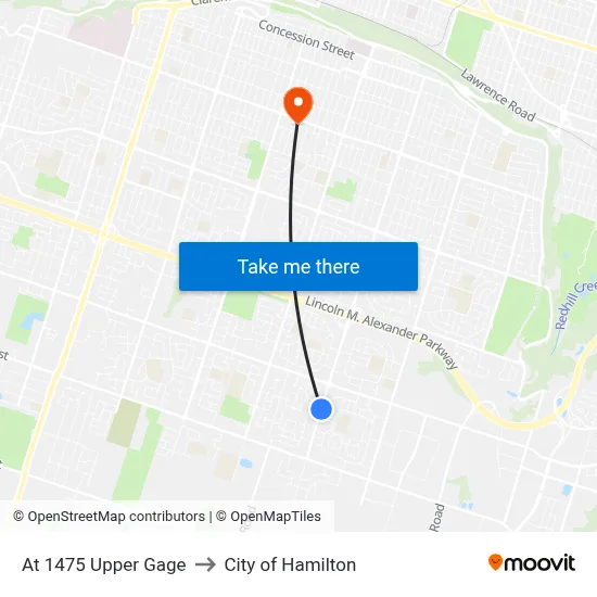 At 1475 Upper Gage to City of Hamilton map