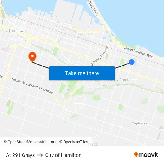At 291 Grays to City of Hamilton map