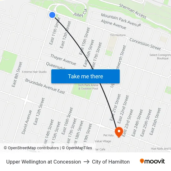 Upper Wellington at Concession to City of Hamilton map