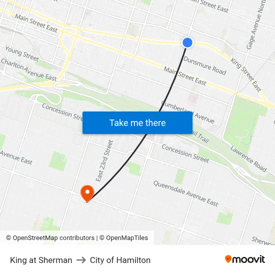 King at Sherman to City of Hamilton map