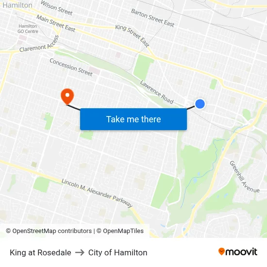 King at Rosedale to City of Hamilton map
