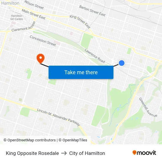 King Opposite Rosedale to City of Hamilton map