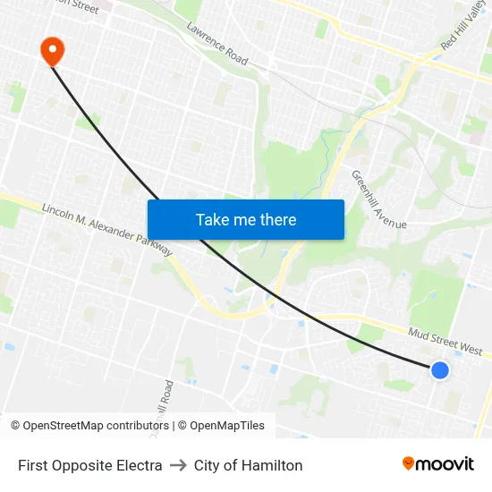 First Opposite Electra to City of Hamilton map