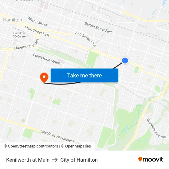 Kenilworth at Main to City of Hamilton map