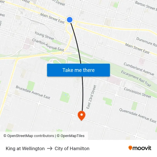 King at Wellington to City of Hamilton map