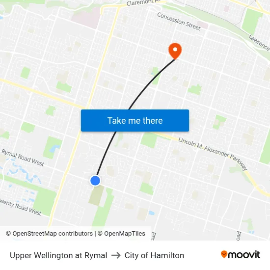 Upper Wellington at Rymal to City of Hamilton map