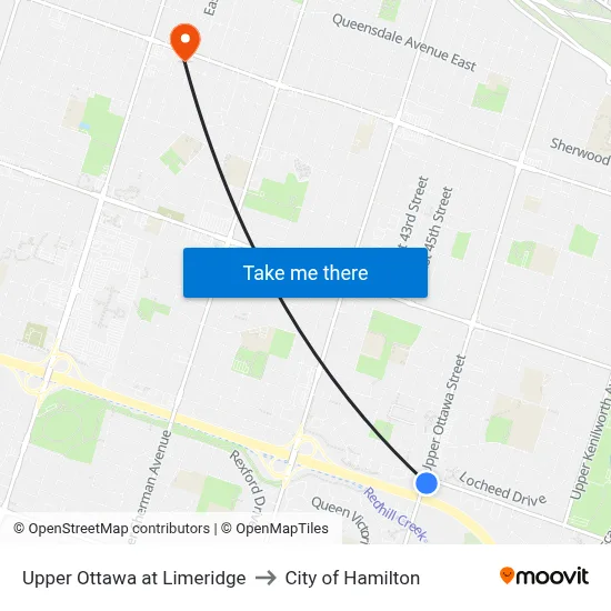 Upper Ottawa at Limeridge to City of Hamilton map