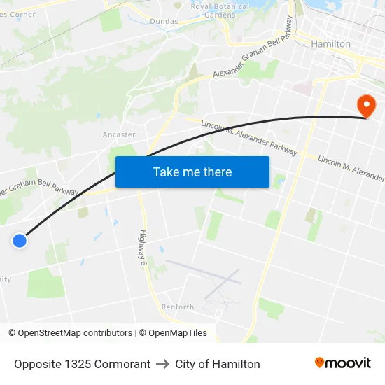 Opposite 1325 Cormorant to City of Hamilton map