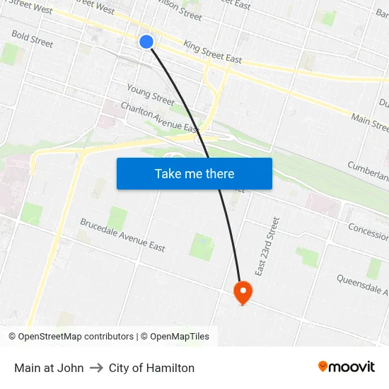 Main at John to City of Hamilton map