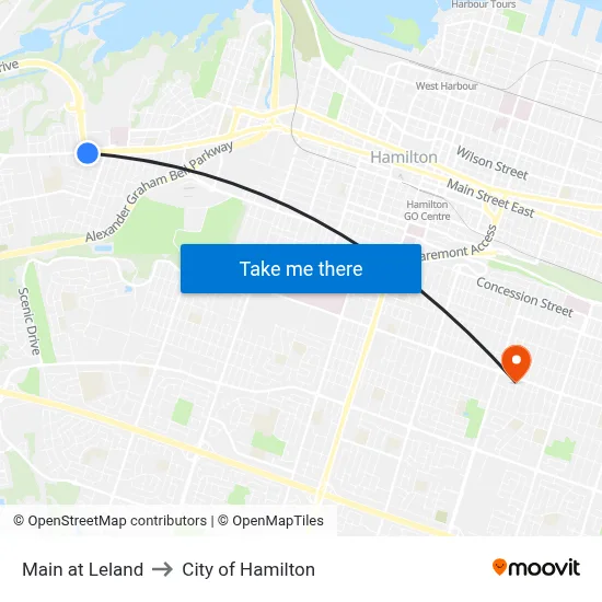 Main at Leland to City of Hamilton map