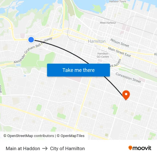 Main at Haddon to City of Hamilton map