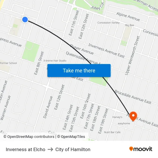 Inverness at Elcho to City of Hamilton map