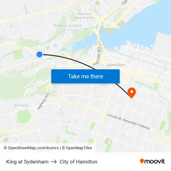 King at Sydenham to City of Hamilton map