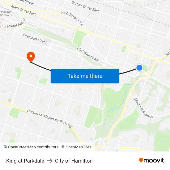 King at Parkdale to City of Hamilton map