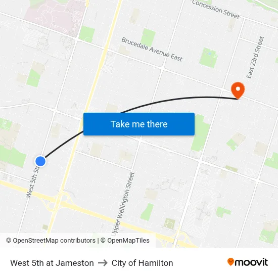 West 5th at Jameston to City of Hamilton map