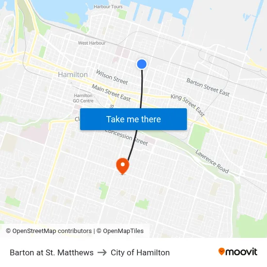 Barton at St. Matthews to City of Hamilton map