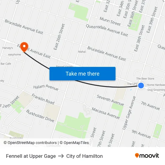 Fennell at Upper Gage to City of Hamilton map