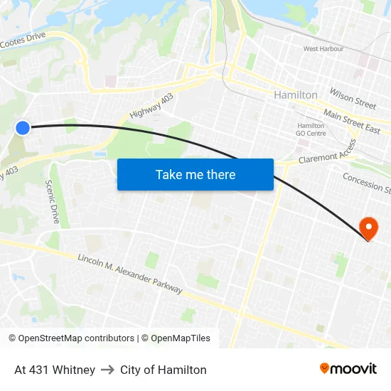 At 431 Whitney to City of Hamilton map