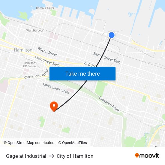 Gage at Industrial to City of Hamilton map