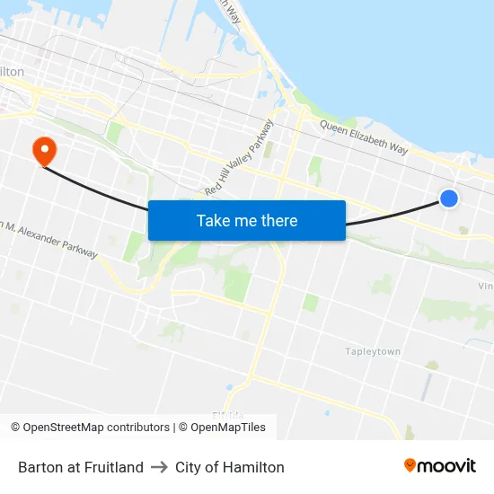 Barton at Fruitland to City of Hamilton map