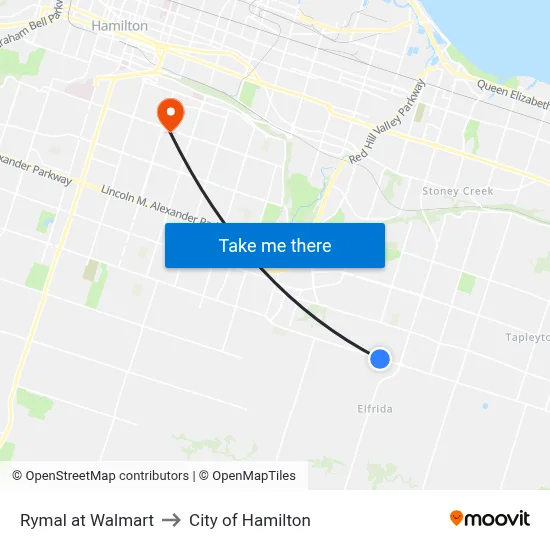 Rymal at Walmart to City of Hamilton map