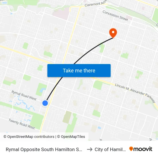 Rymal Opposite South Hamilton Square to City of Hamilton map