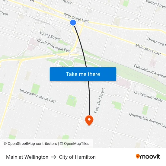 Main at Wellington to City of Hamilton map