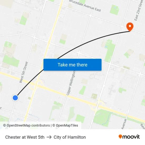 Chester at West 5th to City of Hamilton map