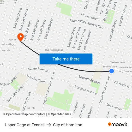Upper Gage at Fennell to City of Hamilton map