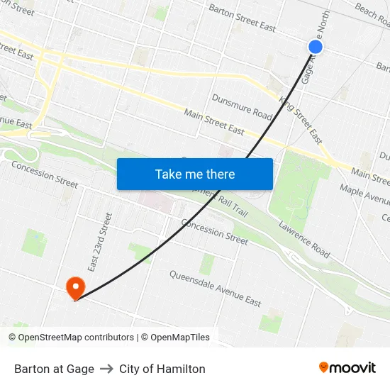 Barton at Gage to City of Hamilton map
