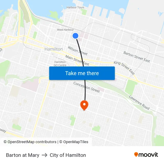 Barton at Mary to City of Hamilton map