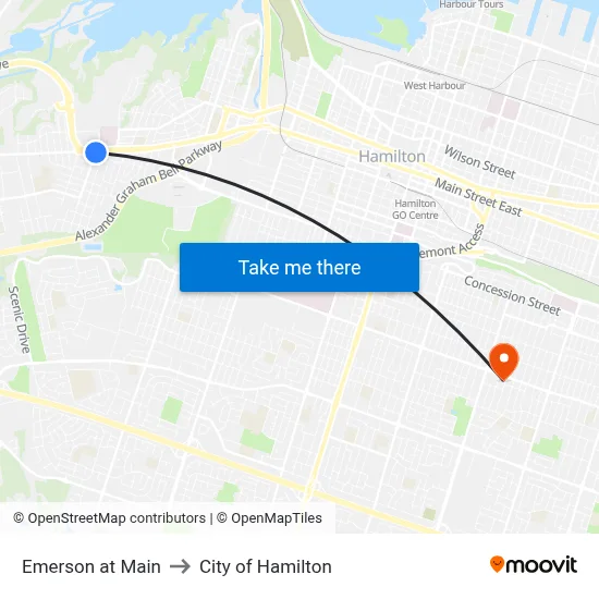 Emerson at Main to City of Hamilton map