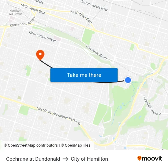 Cochrane at Dundonald to City of Hamilton map