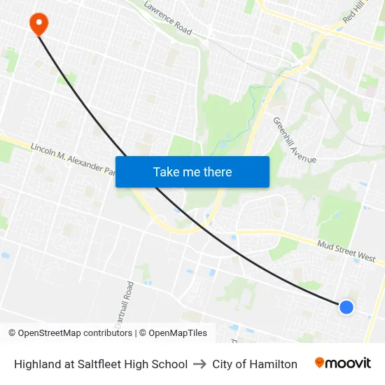 Highland at Saltfleet High School to City of Hamilton map