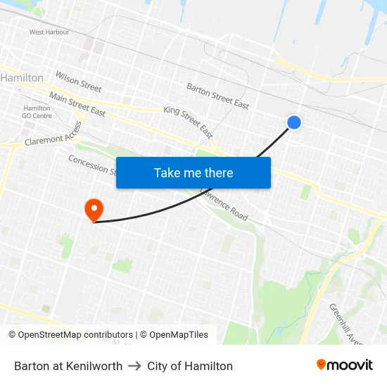 Barton at Kenilworth to City of Hamilton map