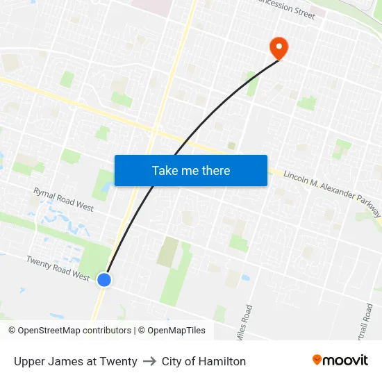 Upper James at Twenty to City of Hamilton map