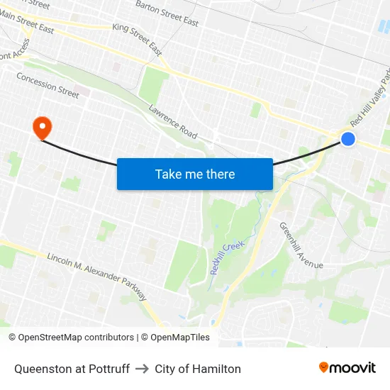 Queenston at Pottruff to City of Hamilton map
