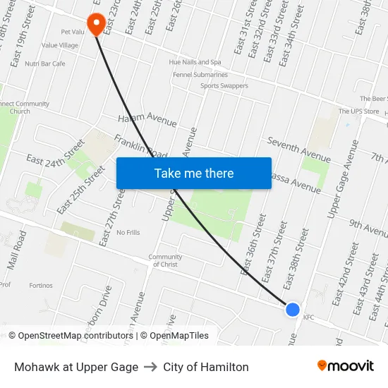 Mohawk at Upper Gage to City of Hamilton map