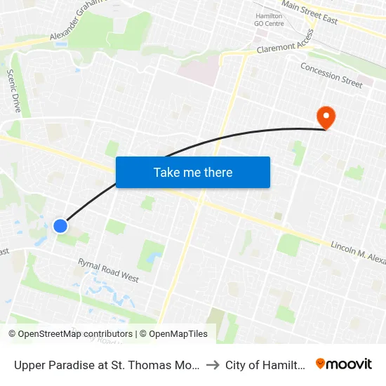 Upper Paradise at St. Thomas More to City of Hamilton map