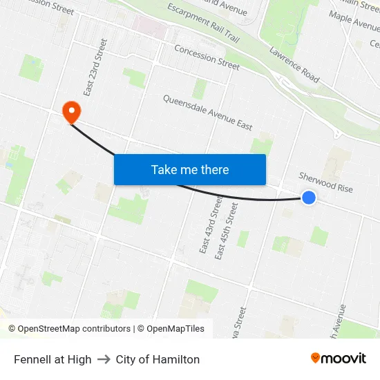 Fennell at High to City of Hamilton map