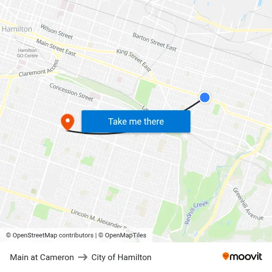 Main at Cameron to City of Hamilton map