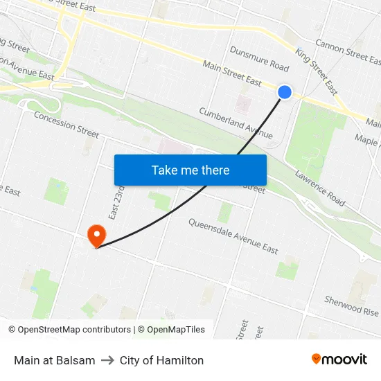 Main at Balsam to City of Hamilton map