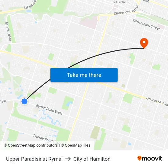 Upper Paradise at Rymal to City of Hamilton map