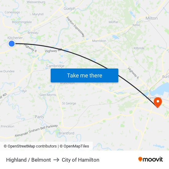 Highland / Belmont to City of Hamilton map